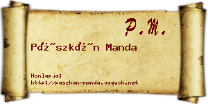 Pászkán Manda névjegykártya